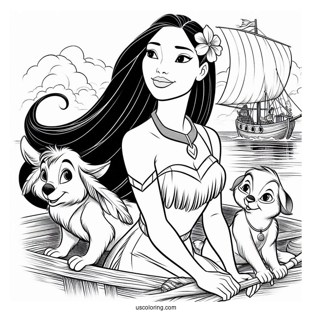 Pocahontas On The Port With Meeko And Percy