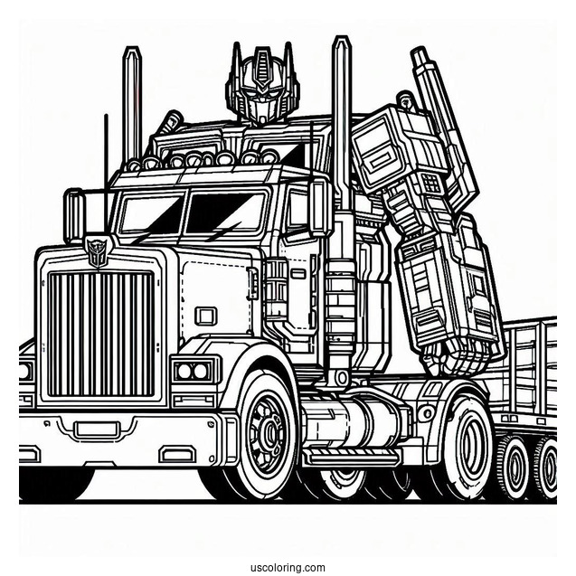 Autobot And Truck Optimus Prime Coloring Page