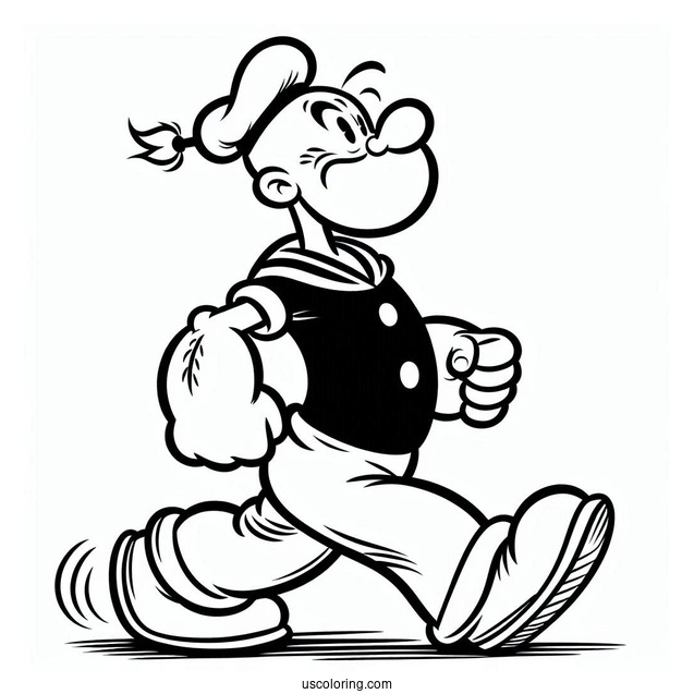 Cool Popeye Coloring Page Walking For Kids
