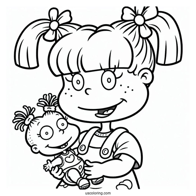 Rugrats Coloring Page Of Simple Angelika Pickles Smiling While Holding Doll