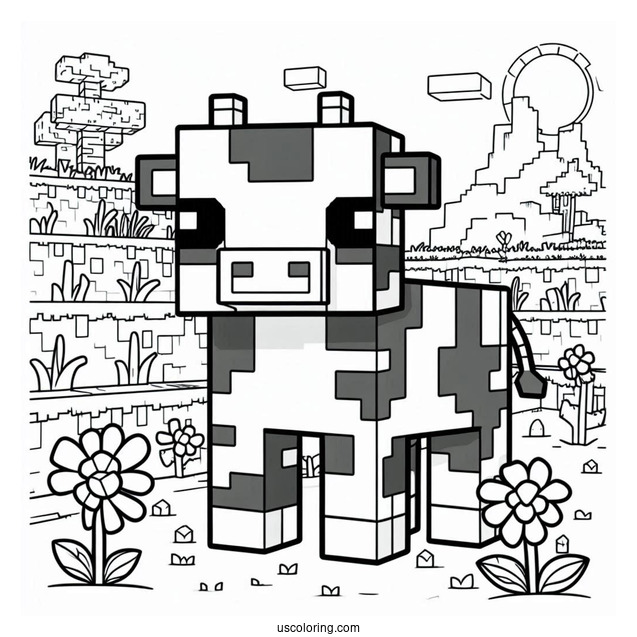 Minecraft Cow Coloring Page For Kids