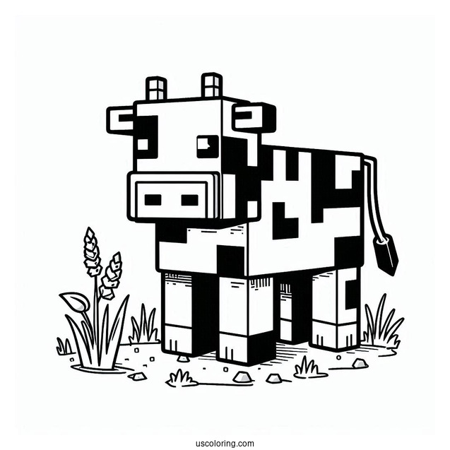 Minecraft Cow Coloring Page For Kids