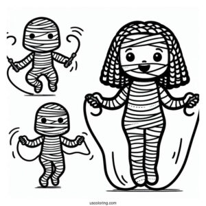 Easy Mummy Coloring Page Playing Jump Rope For Kids