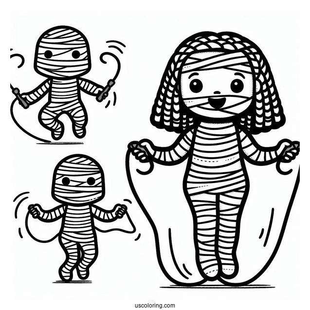 Easy Mummy Coloring Page Playing Jump Rope For Kids