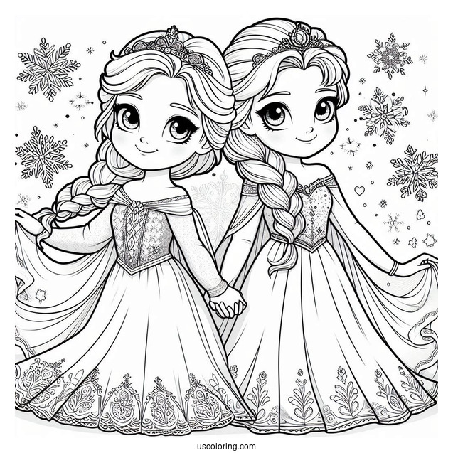 Elsa And Sister Holding Hands Coloring Sheet(1)