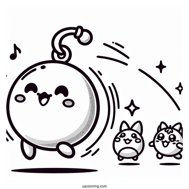 Tamagotchi Coloring Page Of Mametchi Skipping While Chamametchi And Happyhappytchi Watches From The Side