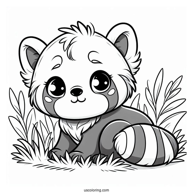 Cute Baby Red Panda In Grass