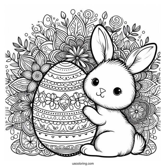 Bunny Holding Easter Egg In Front Of Flower Mandala