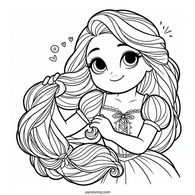 Cute Coloring Page Of Cute Rapunzel Twirling Hair