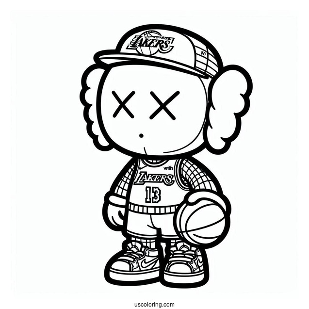 KAWS Coloring Page Companion In Lakers Jersey For Kids