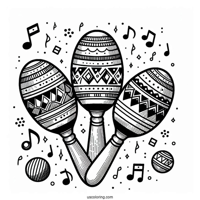 Music Coloring Page Of Maracas With Geometric Print For Kids