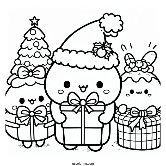 Pompompurin And Scone Holding Christmas Presents Coloring Page