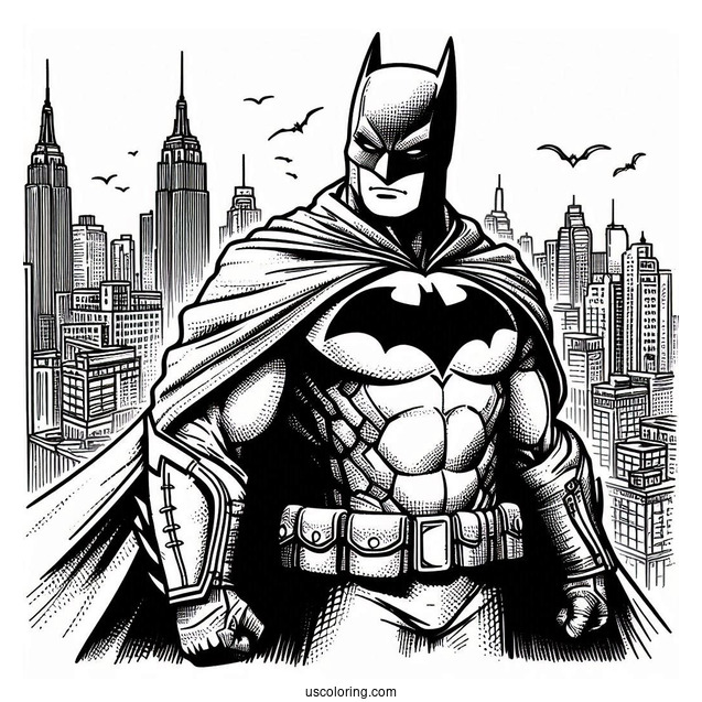 Dark Knight Batman Looking Over Gotham Coloring