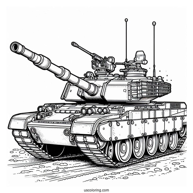 Coloring Sheet of Challenger 2 British Tank With Gunner