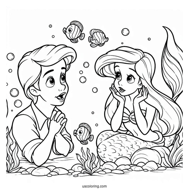 Coloring Page Of Ariel Talking To Flouders
