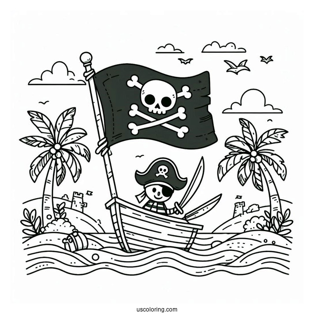 Simple Pirate Coloring Page Flag For Kids