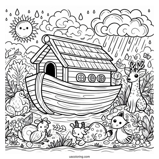 Cute Noah's Ark Coloring Page For Preschoolers