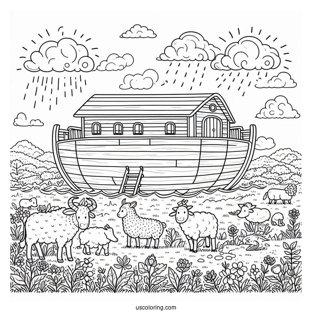Simple Noah's Ark Coloring Page Before The Flood For Preschoolers