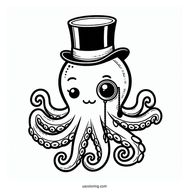 Octopus Coloring Page With Monocle And Top Hat