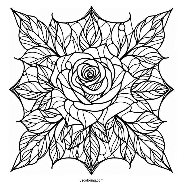 Realistic Rose Stained Glass Coloring Page