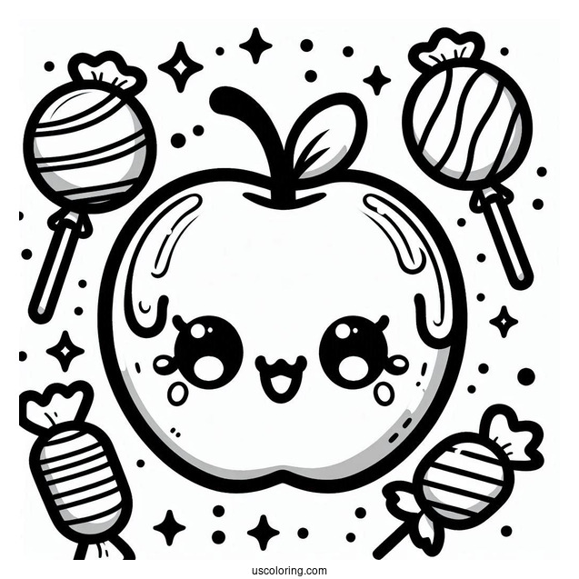 Kawaii Candy Apple Coloring Page