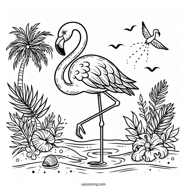 Tropical And Summer Themed Flamingos To Color