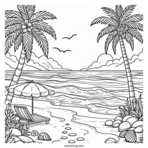 Simple Beach Landscape Coloring Sheet