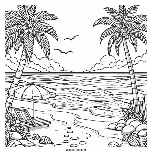 Simple Beach Landscape Coloring Sheet