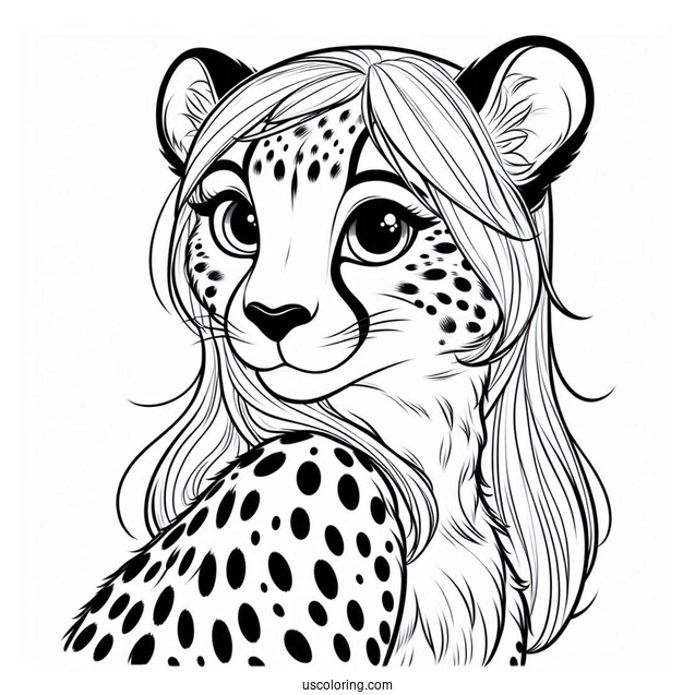 Female Cheetah Coloring Page Smirking