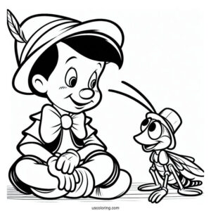Pinocchio Coloring Page Talking To Jiminy Cricket On The Floor