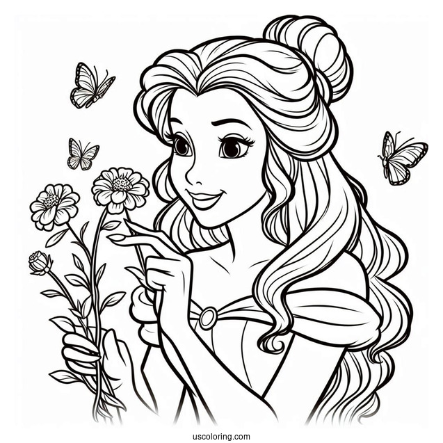 Smiling Belle Smelling a Wild Flower To Color