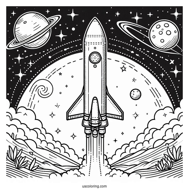 Coloring Page Of SpaceX Starship Moon Rocket