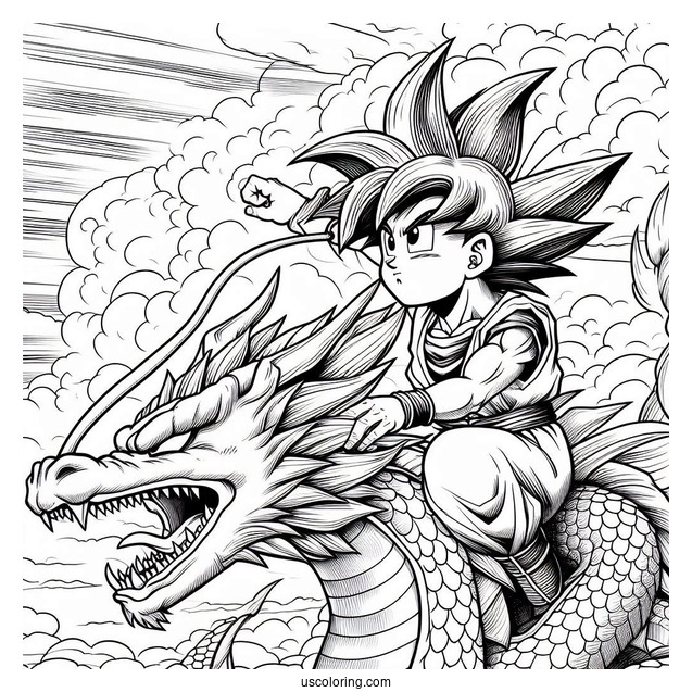Manga Coloring Page Of Dragon Ball Z Goku Riding Dragon