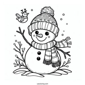 Smiling Snowman With Wild Life To Color