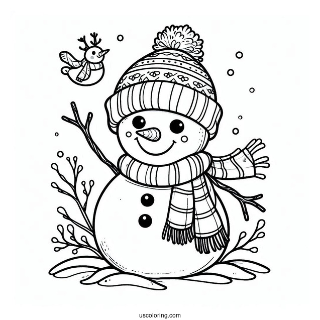 Smiling Snowman With Wild Life To Color