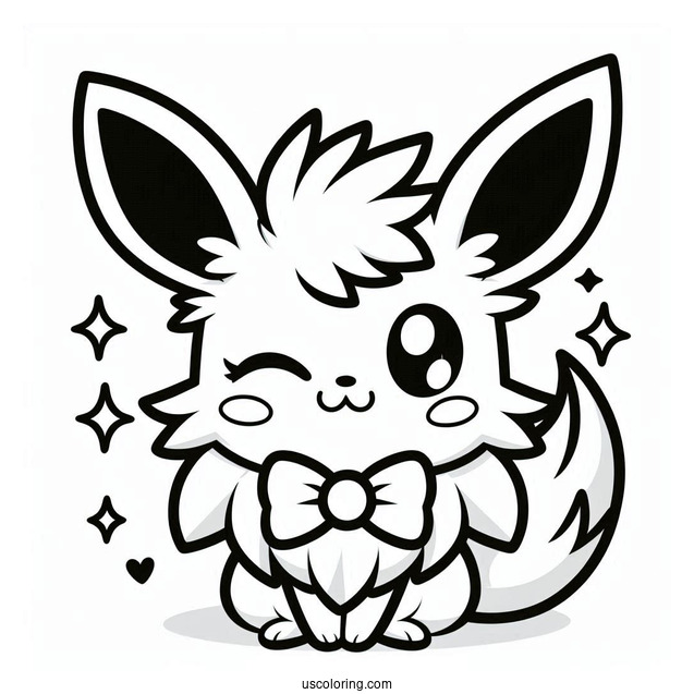Kawaii Jolteon Coloring Page With Bowtie Winking For Preschoolers