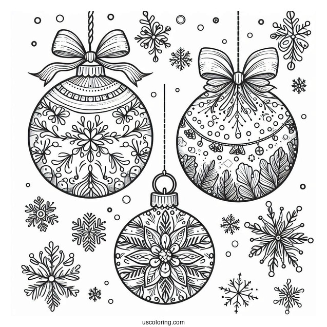 Cute Christmas Ornaments Coloring Page With Snowflakes
