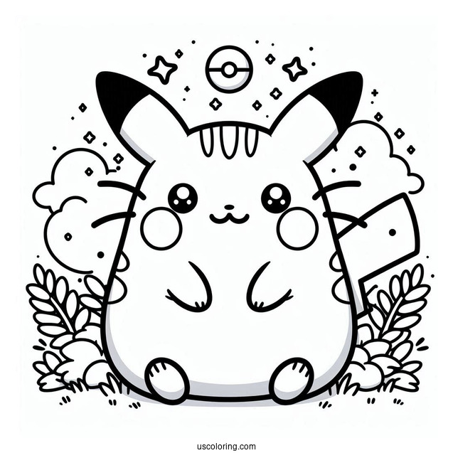 Pikachu Pusheen Pokemon Coloring Page
