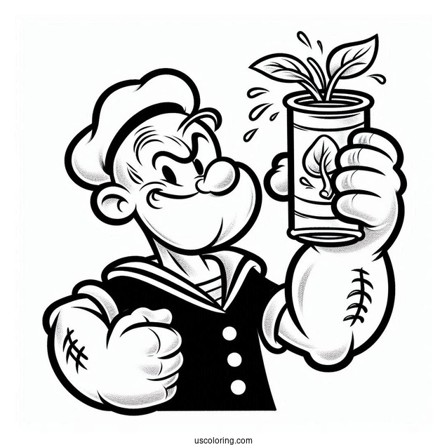 Popeye Coloring Page Holding Up Can Of Spinach