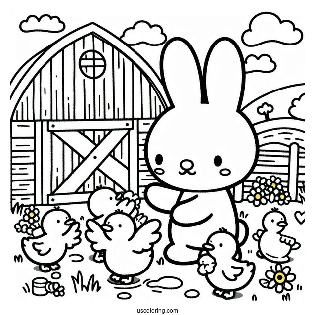 Miffy Coloring Page In A Farm With Ducklings For Kids