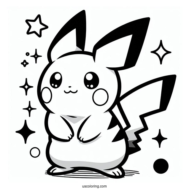 Simple Outline Of Pichu Coloring In For Preschoolers