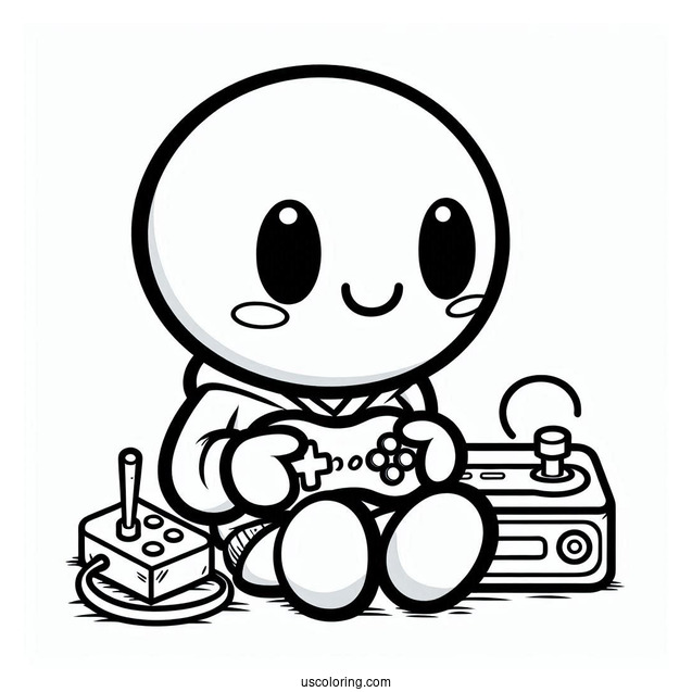 Shy Guy Coloring Page Playing Video Game Outline