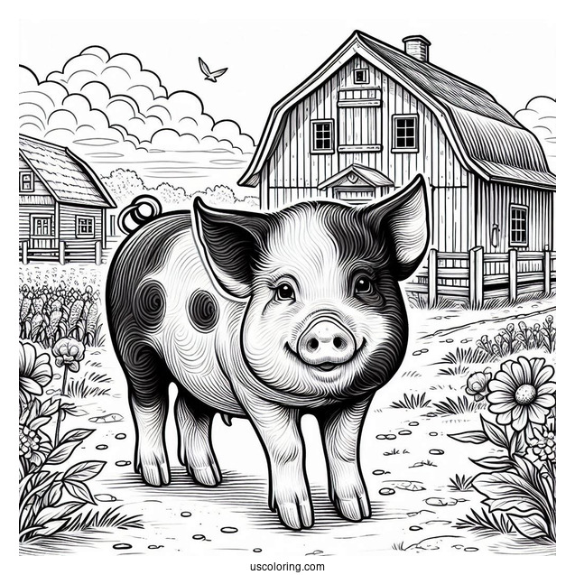 Bentheim Black Pied Pig On Farm