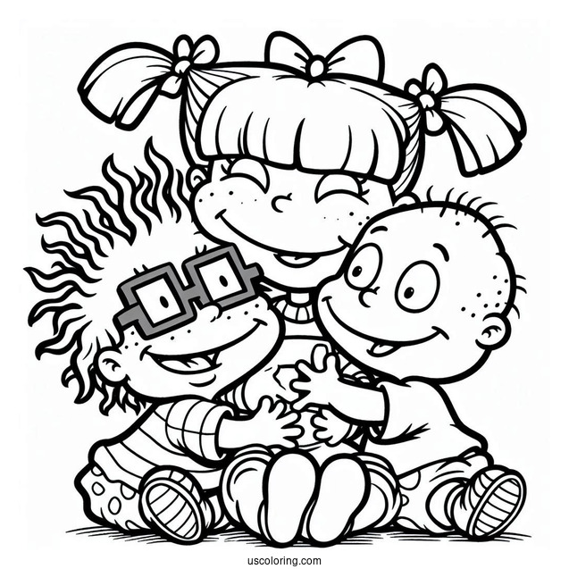 Rugrats Coloring Page Of Angelika Hugging Chuckie And Tommy