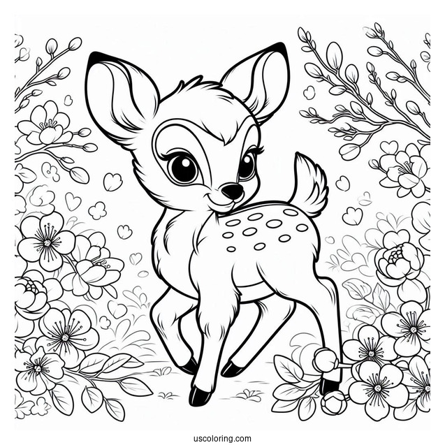 Coloring Sheet Of Bambi With Blossom