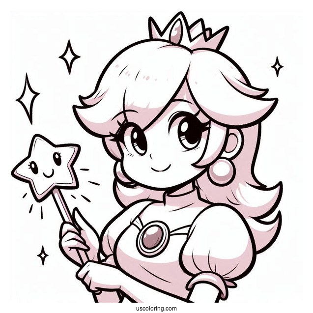 Rosalina Coloring Page Smiling While Holding Star Wand