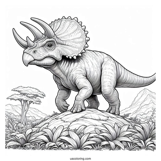 Realistic Protoceratops Climbing A Hill