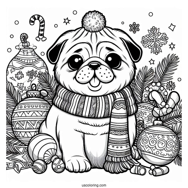Christmas Themed Pug To Color