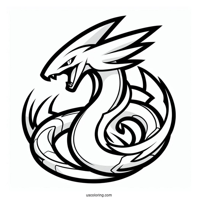 Easy Rayquaza Coloring Page With Sharp Teeth For Kids