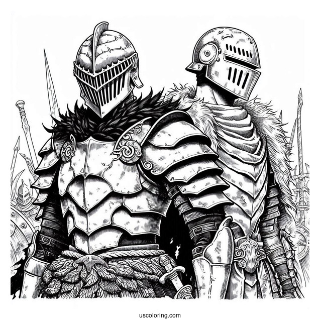 Manga Coloring Page Of Berserk Manga Guts And Casca In Armor